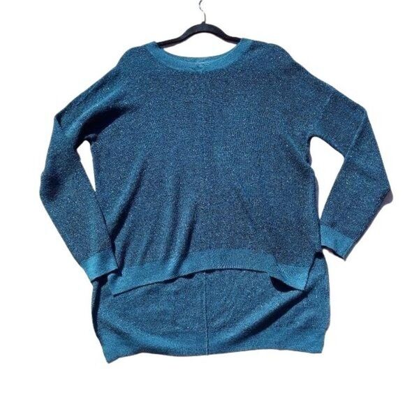 BCBGeneration Sweater Metallic Teal Oversized Slouchy High Low Size M/L - Picture 2 of 14